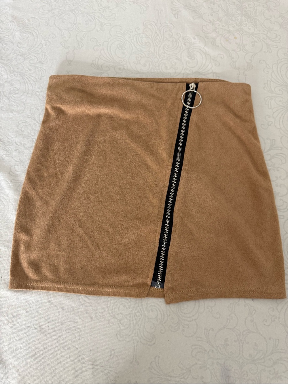 Faux Suede Mini Skirt with Zipper Fly Size Small